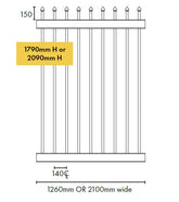 Zeus steel middle sliding gate panel 1790MM or 2090MM H x 1260mm W or 2100mm W